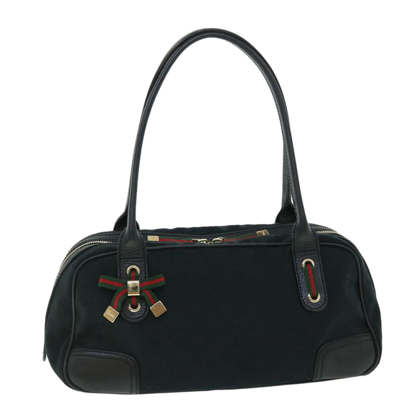 GUCCI GG Canvas Web Sherry Line Hand Bag Black Red Green Auth 51850 - Picture 1 of 16